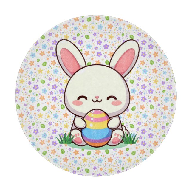 Niedlicher Frühjahr/Osterhase mit Ei Schneidebrett (Vorderseite)