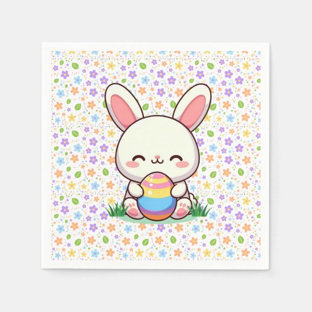 Niedlicher Frühjahr/Osterhase mit Ei Serviette (Vorderseite)