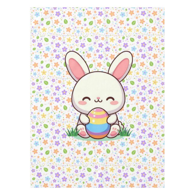 Niedlicher Frühjahr/Osterhase mit Ei Tischdecke (Vorderseite)