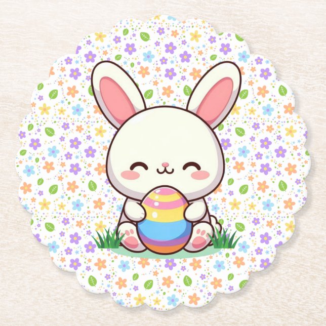 Niedlicher Frühjahr/Osterhase mit Ei Untersetzer (Vorderseite)