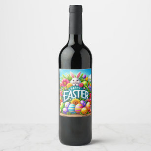 Niedlicher Frühjahr/Osterhase mit Ei Weinetikett