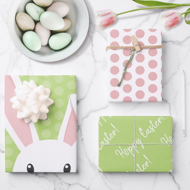 Niedlicher Frühling Bunny Happy Oster lustiges Grü Geschenkpapier Set (Von Creator hochgeladen)