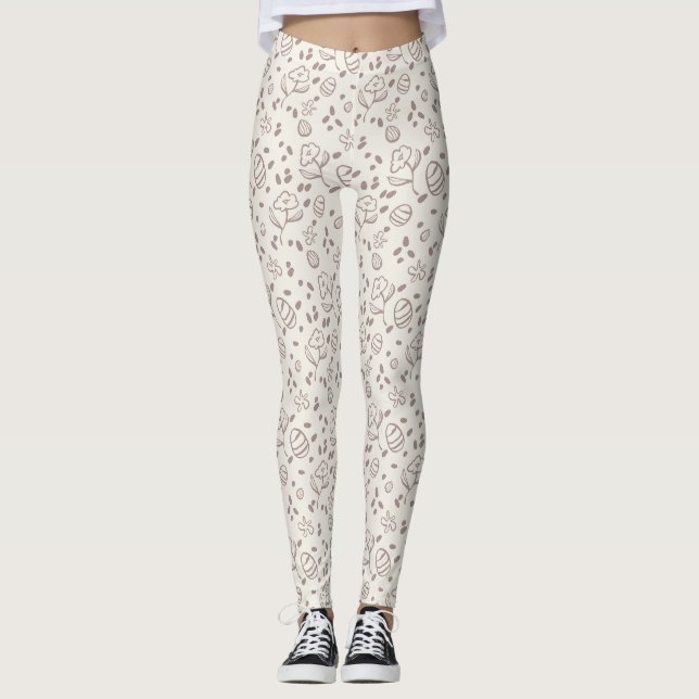 Niedlicher Frühling Ostern Bunny Floral Muster Ei  Leggings (Vorderseite)