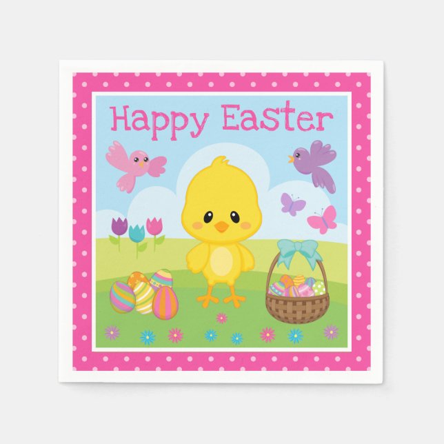Niedlicher Frühling Ostern Kiche und Schokolade Ei Serviette (Vorderseite)