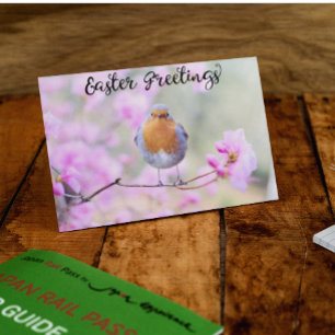 Niedlicher Frühling Robin Bird Oaster Grüße Blüten Postkarte