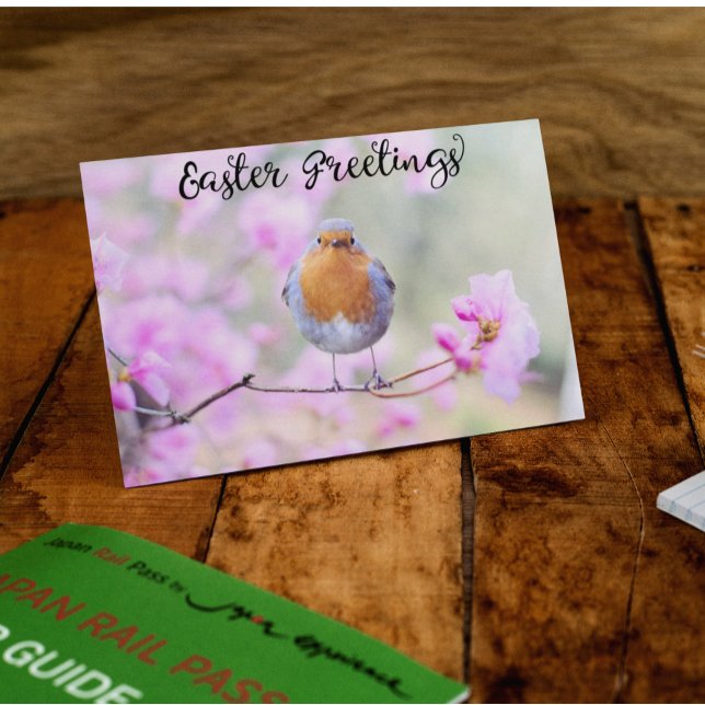 Niedlicher Frühling Robin Bird Oaster Grüße Blüten Postkarte (Von Creator hochgeladen)