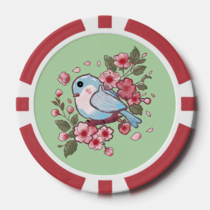 Niedlicher Frühlingsblaue Vogel & Kirschblüten-Aqu Pokerchips