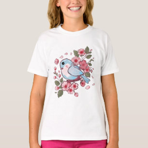 Niedlicher Frühlingsblaue Vogel & Kirschblüten Aqu T-Shirt