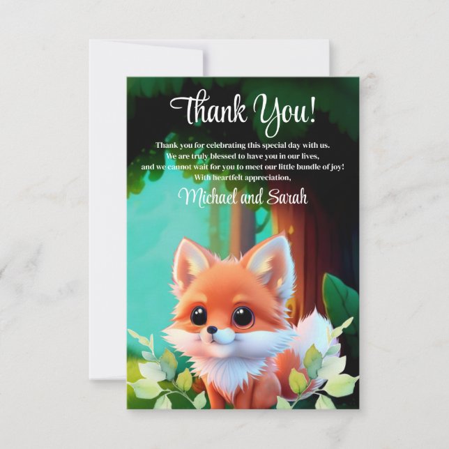 Niedlicher Fuchs, der Waldtiere zeichne, Waldfreun Dankeskarte (Vorderseite)