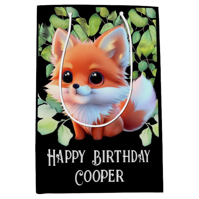 Niedlicher Fuchs, der Waldtiere zeichne, Waldfreun Mittlere Geschenktüte (Vorderseite)