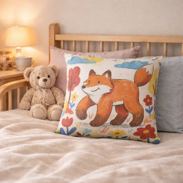 Niedlicher Fuchs, der zwischen Blumen herumläuft,  Kissen