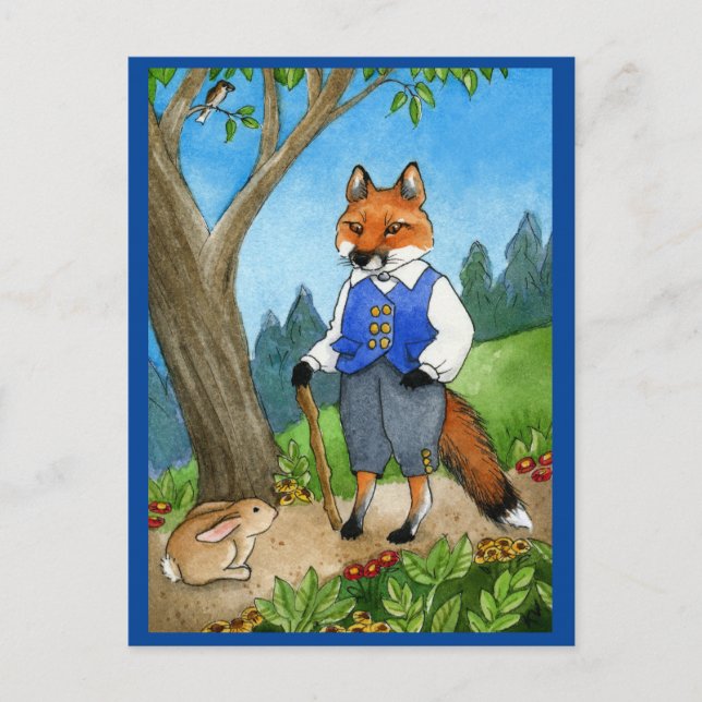 Niedlicher Fuchs, Hasen-Märchen-Postkarte Postkarte (Vorderseite)