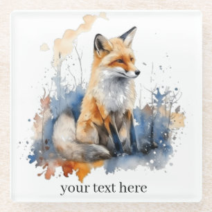 Niedlicher Fuchs in Blau und Orange Glasuntersetzer