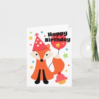 Niedlicher Fuchs mit Ballon cupcake Stern Geburtst Karte