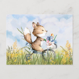 Niedlicher Fuchs mit dem Fahrrad Postkarte