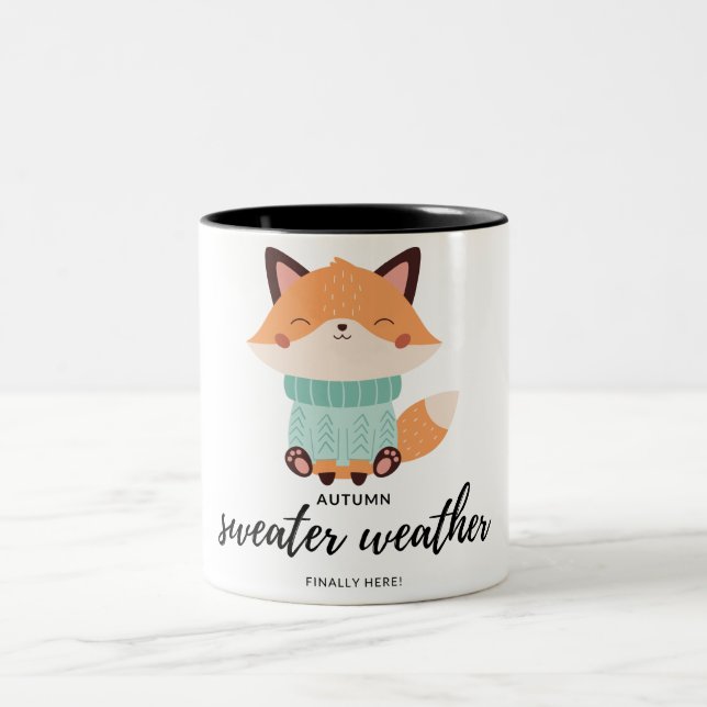 niedlicher Fuchs mit Fallswegezeichnung Zweifarbige Tasse (Mittel)