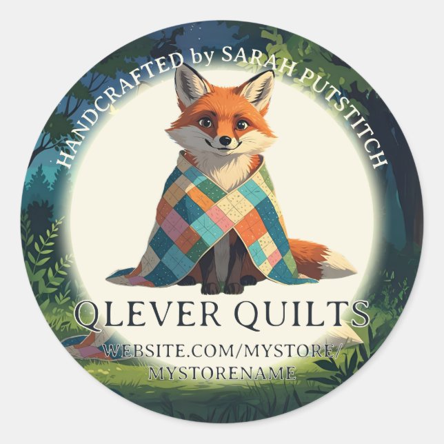 Niedlicher Fuchs mit Quilt-Quilt-Quilternaht Runder Aufkleber (Vorderseite)