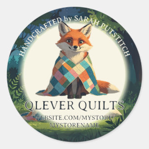 Niedlicher Fuchs mit Quilt-Quilt-Quilternaht Runder Aufkleber