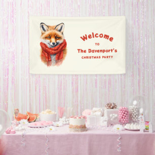 Niedlicher Fuchs mit rotem Schal Herbst-Weihnachts Banner
