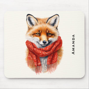 Niedlicher Fuchs mit rotem Schal Herbstbild Mousepad