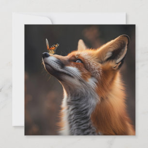 Niedlicher Fuchs mit Schmetterling auf der Nase Feiertagskarte