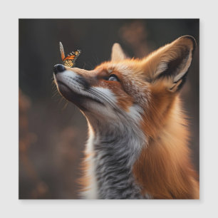 Niedlicher Fuchs mit Schmetterling auf der Nase Magnetkarte
