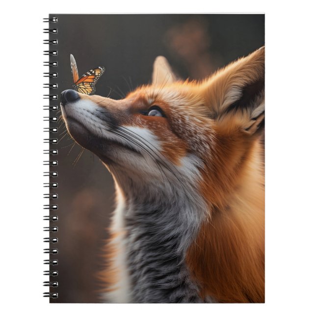 Niedlicher Fuchs mit Schmetterling auf der Nase Notizblock (Vorderseite)