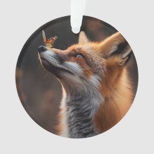 Niedlicher Fuchs mit Schmetterling auf der Nase Ornament