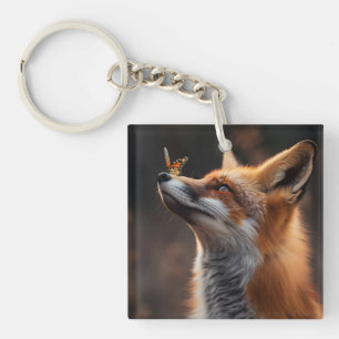 Niedlicher Fuchs mit Schmetterling auf der Nase Schlüsselanhänger