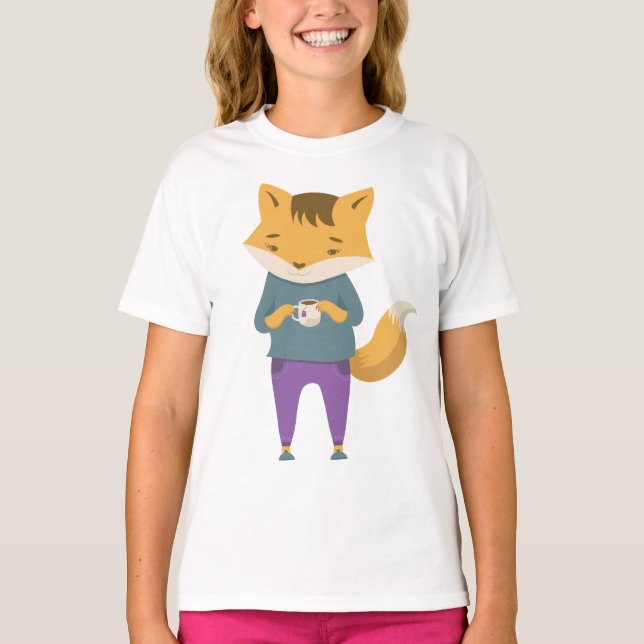Niedlicher Fuchs mit Tasse Tee (Vorderseite)