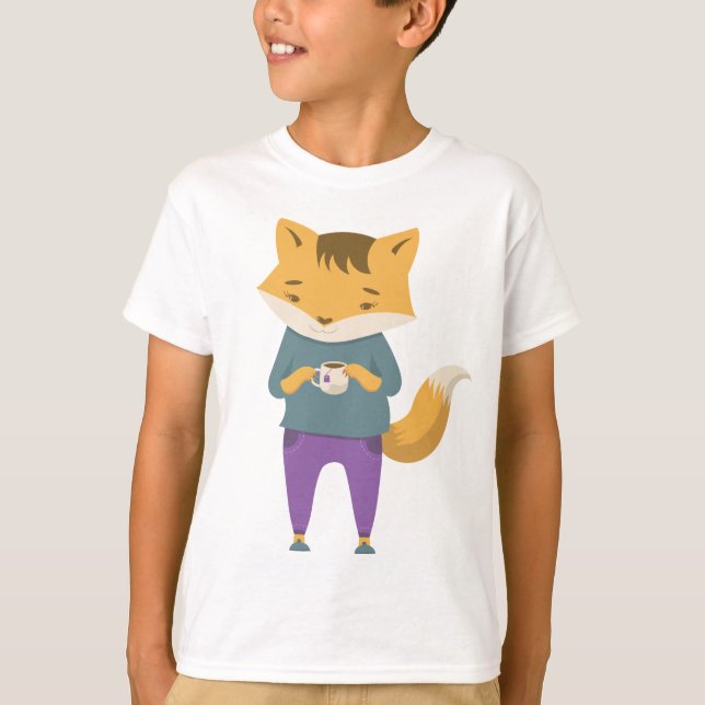 Niedlicher Fuchs mit Tasse Tee (Vorderseite)