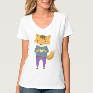 Niedlicher Fuchs mit Tasse Tee