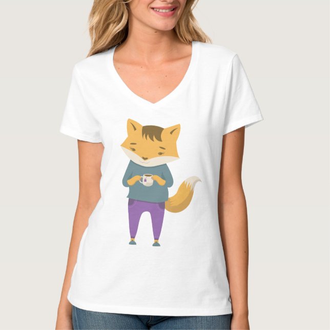 Niedlicher Fuchs mit Tasse Tee (Vorderseite)
