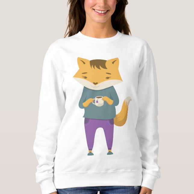 Niedlicher Fuchs mit Tasse Tee (Vorderseite)