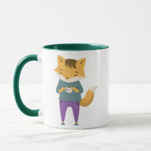 Niedlicher Fuchs mit Tasse Tee