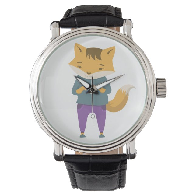 Niedlicher Fuchs mit Tasse Tee Armbanduhr (Vorderseite)
