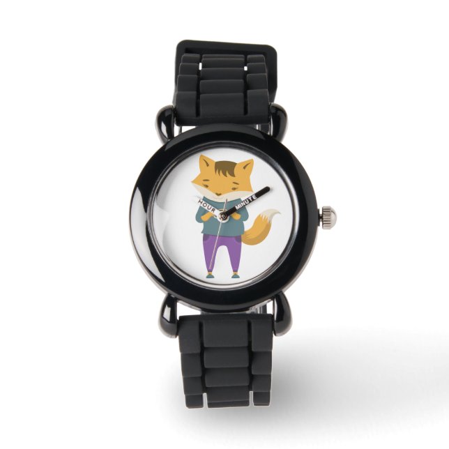 Niedlicher Fuchs mit Tasse Tee Armbanduhr (Vorderseite)