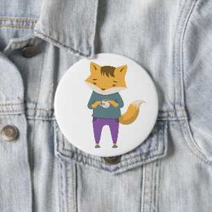 Niedlicher Fuchs mit Tasse Tee Button