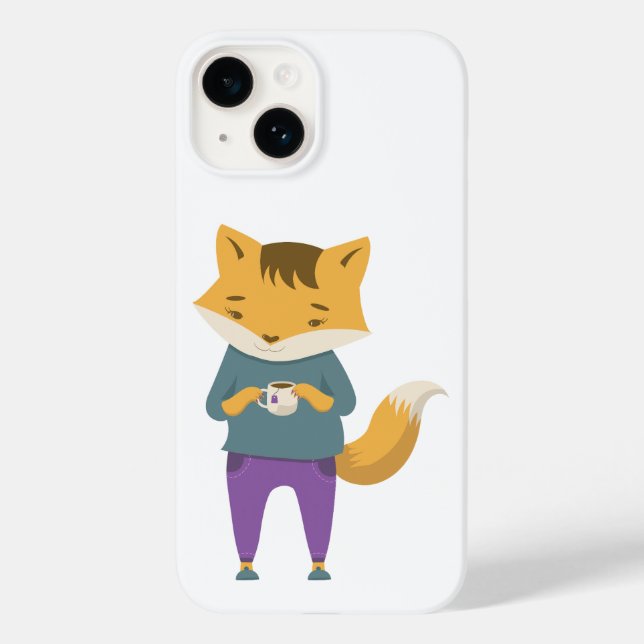 Niedlicher Fuchs mit Tasse Tee Case-Mate iPhone Hülle (Rückseite)