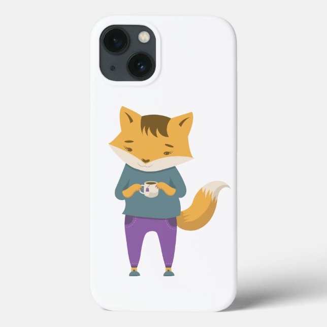 Niedlicher Fuchs mit Tasse Tee Case-Mate iPhone Hülle (Rückseite)