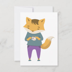 Niedlicher Fuchs mit Tasse Tee Dankeskarte