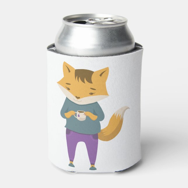 Niedlicher Fuchs mit Tasse Tee Dosenkühler (Kanne Vorderseite)