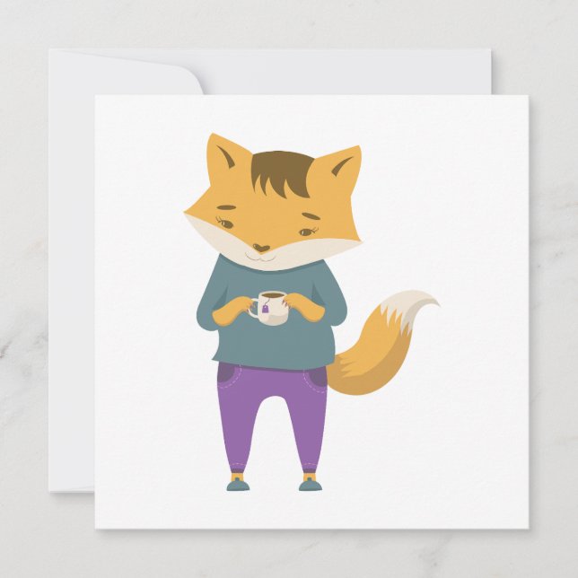 Niedlicher Fuchs mit Tasse Tee Feiertagskarte (Vorderseite)