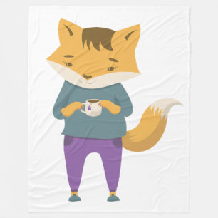 Niedlicher Fuchs mit Tasse Tee Fleecedecke