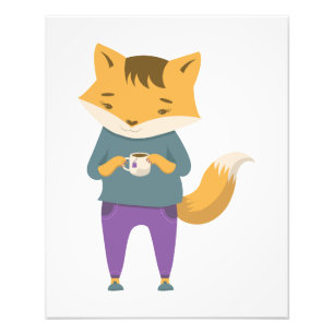 Niedlicher Fuchs mit Tasse Tee Fotodruck