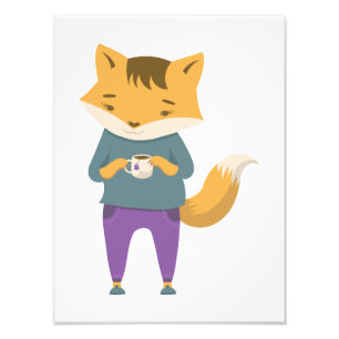 Niedlicher Fuchs mit Tasse Tee Fotodruck