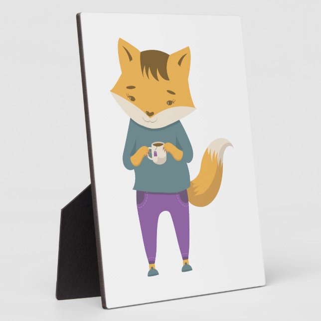 Niedlicher Fuchs mit Tasse Tee Fotoplatte (Seite)