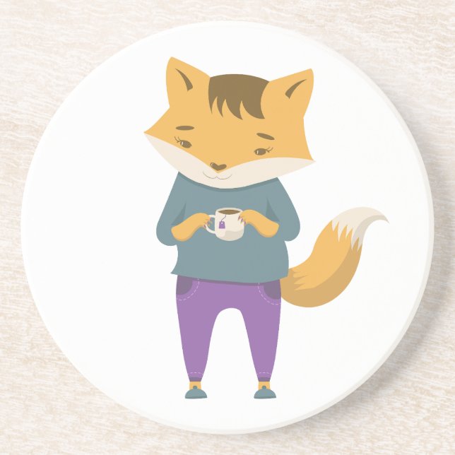Niedlicher Fuchs mit Tasse Tee Getränkeuntersetzer (Vorne)