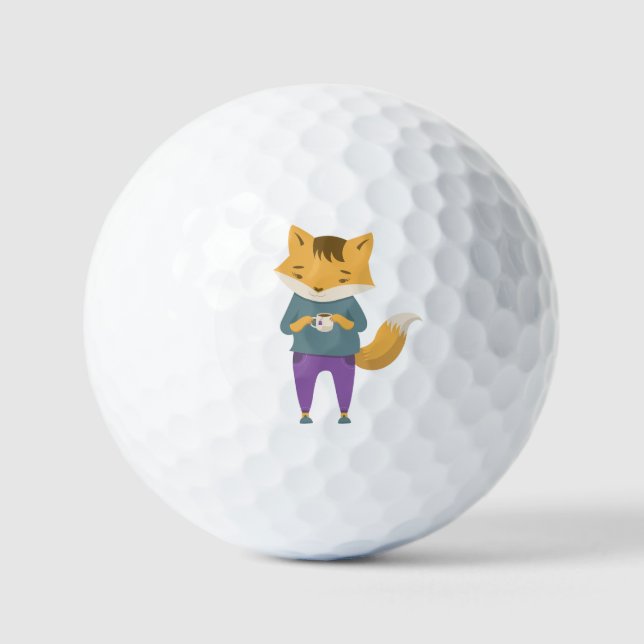 Niedlicher Fuchs mit Tasse Tee Golfball (Vorderseite)