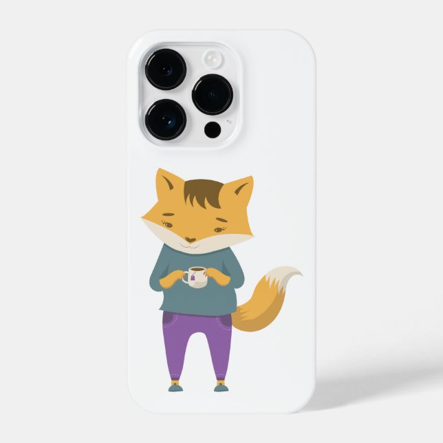 Niedlicher Fuchs mit Tasse Tee iPhone Hülle (Rückseite)